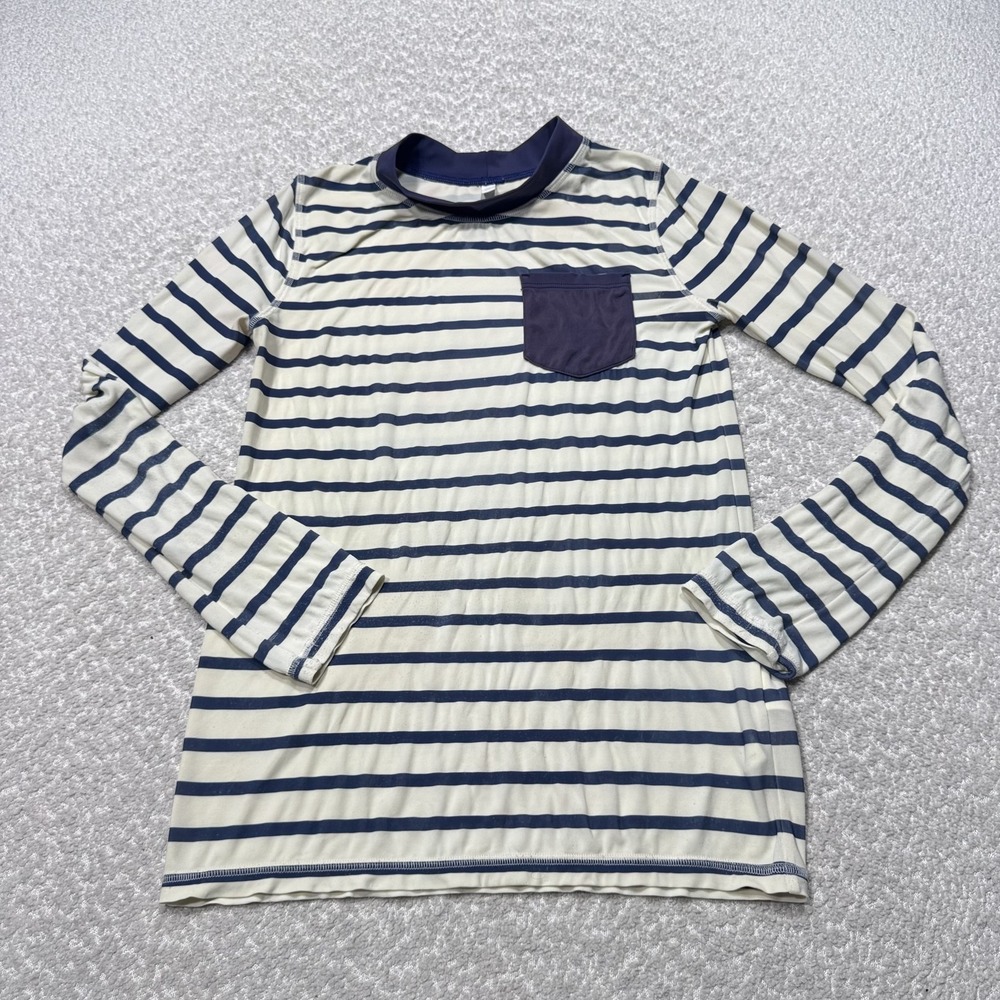 Boden Rash Guard Shirt Youth 11-12Y Blue White Striped Long Sleeve UPF 40+ Swim